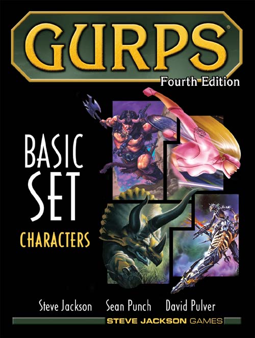 The GURPS fourth edition "Characters" rulebook showing a selection of characters on the cover.